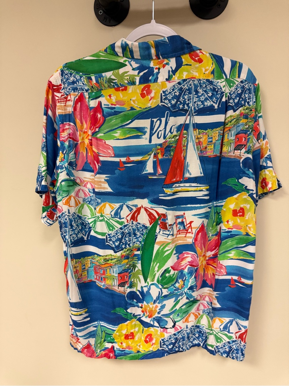 Polo by Ralph Lauren Blue Tropical Print Short Sleeve Shirt men’s medium - Picture 6 of 7